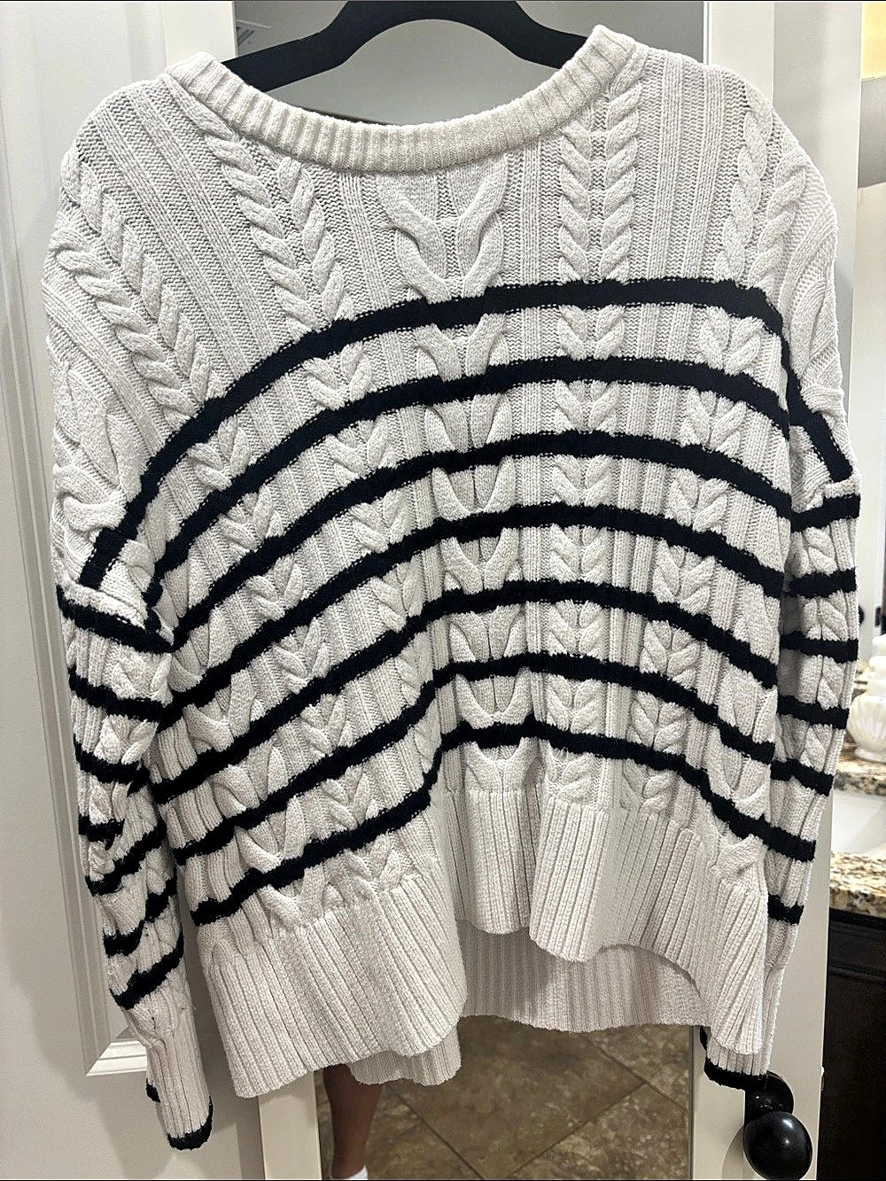 philosophy Cable-Knit Striped Sweater in White & Black Size Large Like